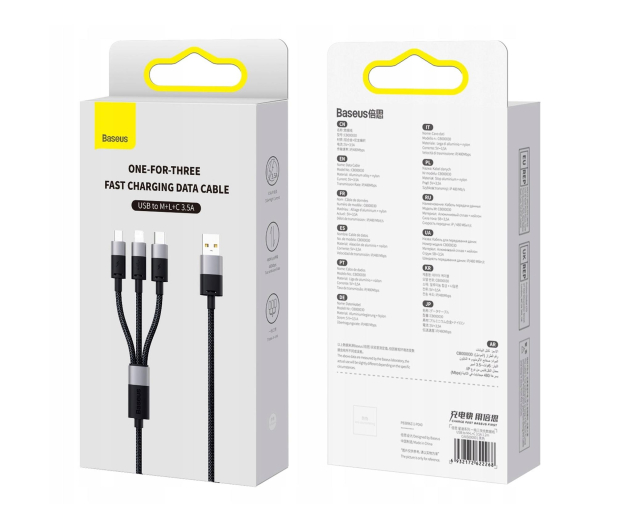 Baseus Kabel 3w1 USB - micro USB / Lightning / USB C 3.5A 1.2m  cza - 1502046 - zdjęcie 2